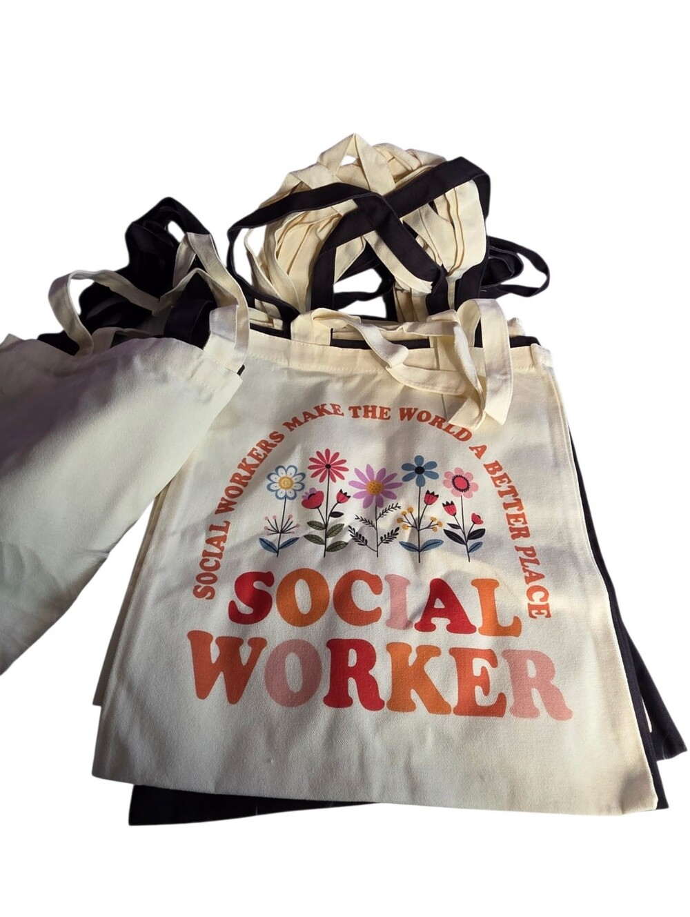 Social Worker Cream & Black Canvas Tote Bags  12pc Gift